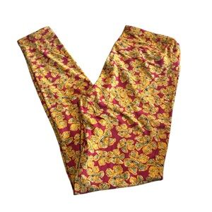 Lularoe womens OS (2-12) Hibiscus Red and Yellow Leggings New no tags